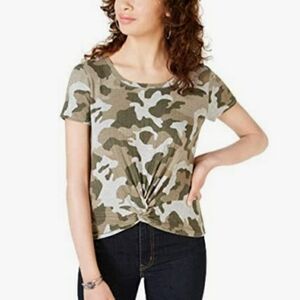 Hippie Rose Top In Olive Camo Twist Front Size XS